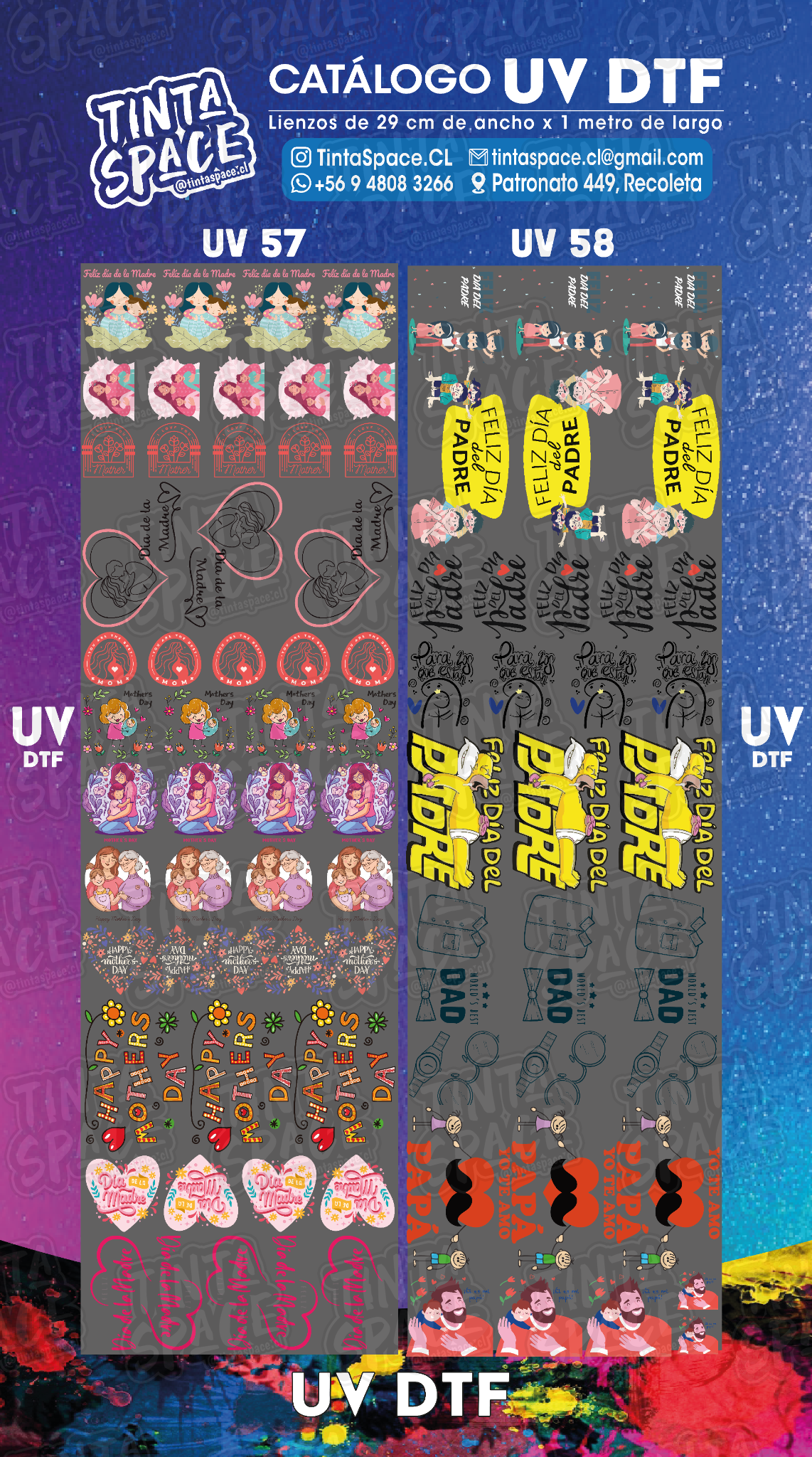 DTF UV — UV 57 y UV 58 (29 × 100 cm)
