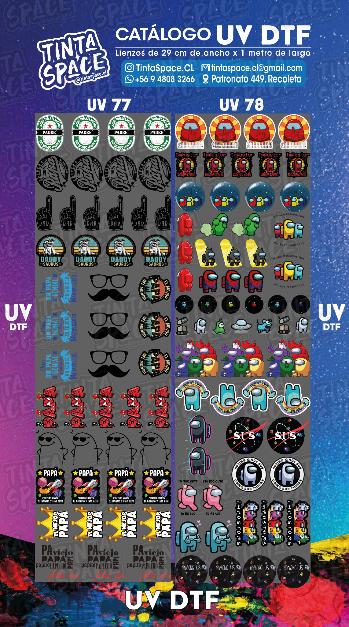 DTF UV — UV 77 y UV 78 (29 × 100 cm)