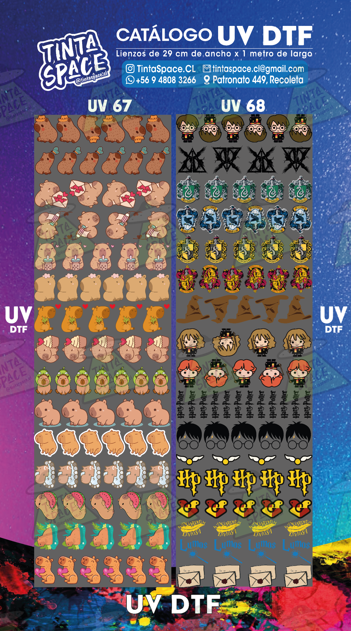 Catálogo DTF UV UV 67 y UV 68 con marca de agua suave Tinta Space