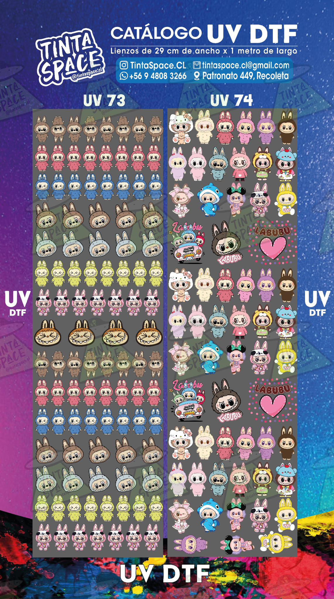 Catálogo DTF UV UV 73 y UV 74 con marca de agua suave Tinta Space