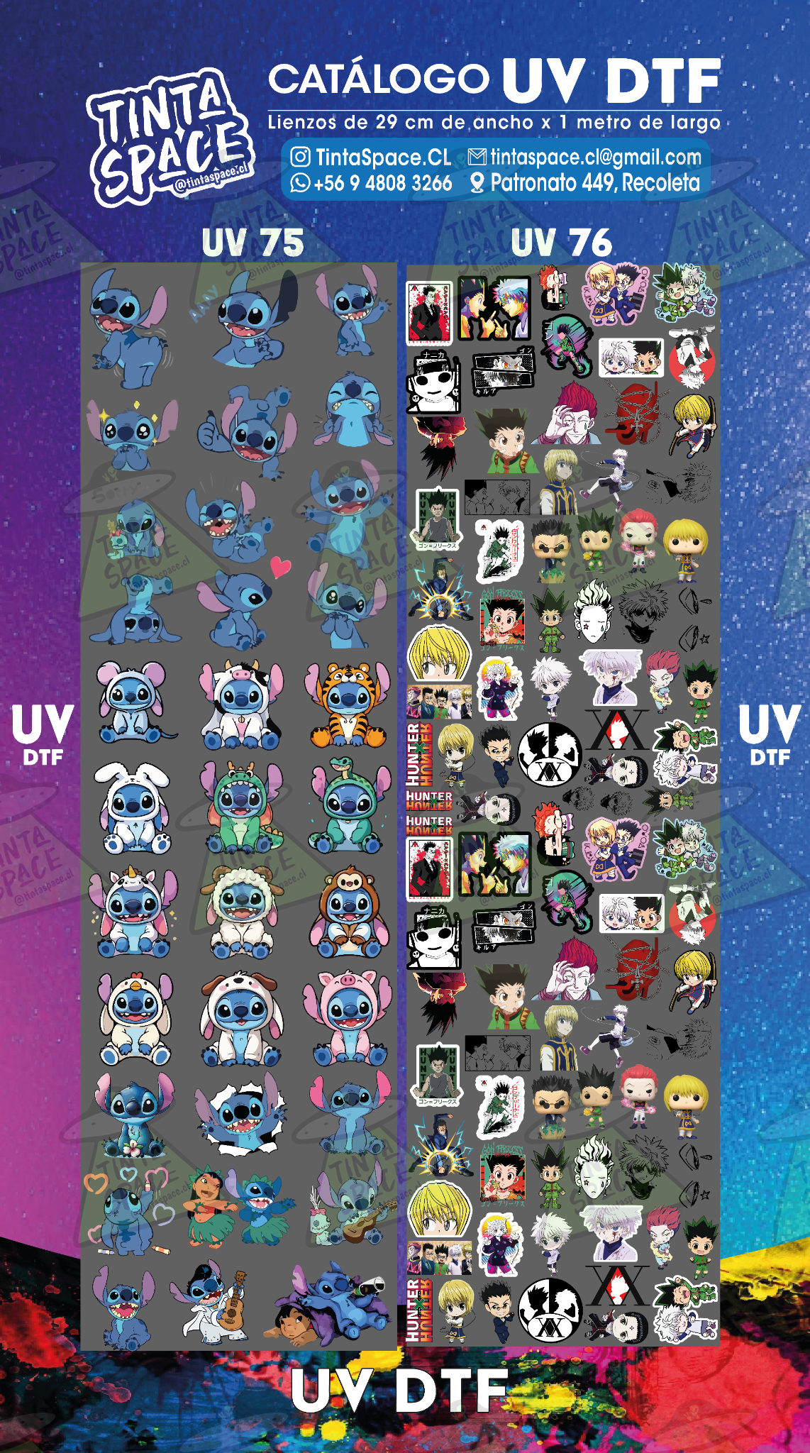 Catálogo DTF UV UV 75 y UV 76 con marca de agua suave Tinta Space